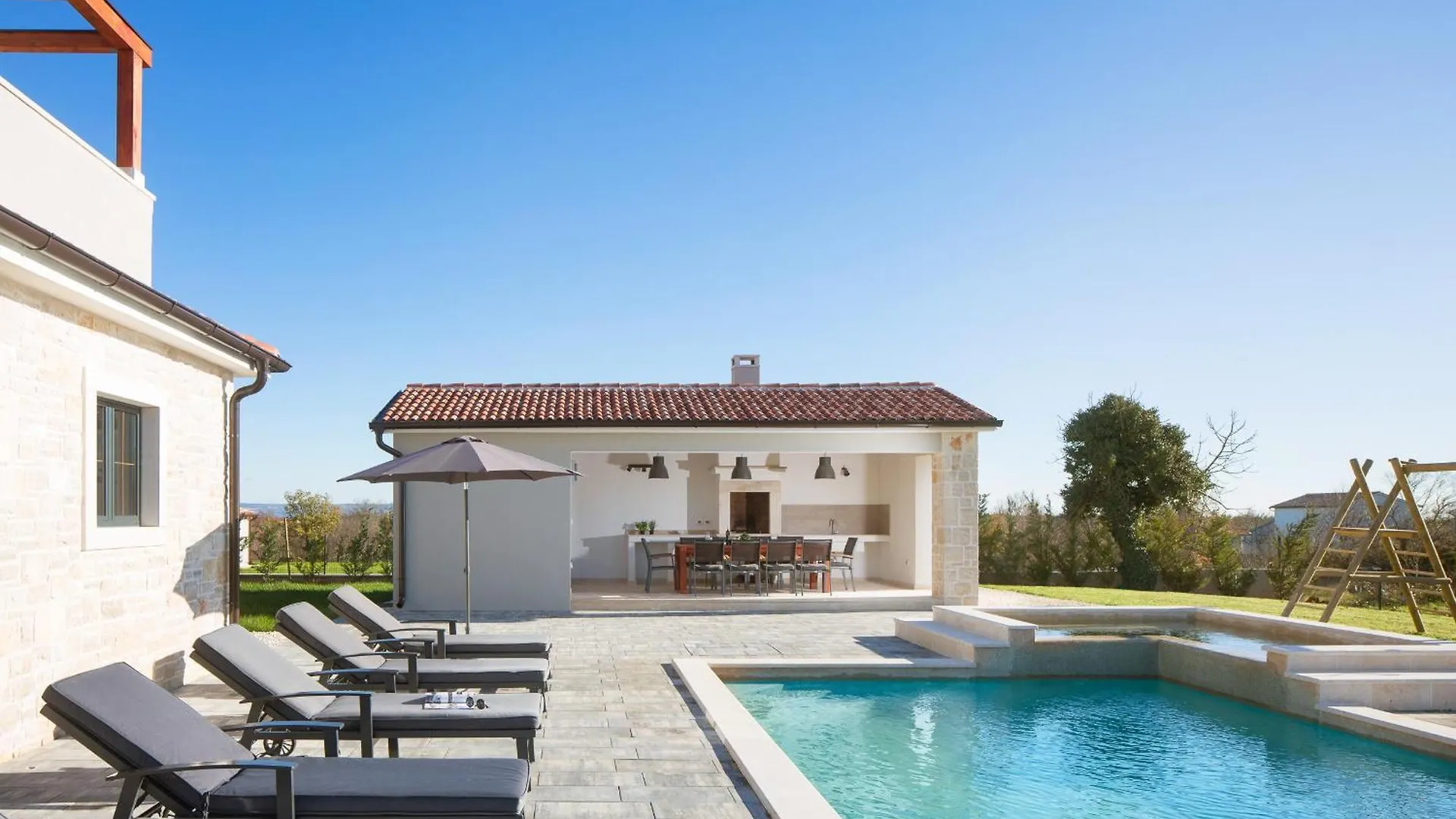 Villa Korat For 8 People In Central Istria With Sauna & Children Playground Divsici Croatia